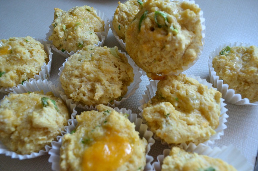 Cheesy Cornbread Muffins with Scallions and  Parsley.